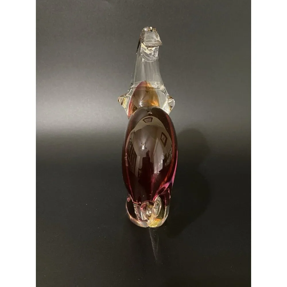 Clear Glass Elephant Figurine Paperweight Purple & Amber Collector 6
